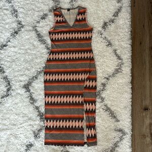 Boho Print Slit Midi Dress